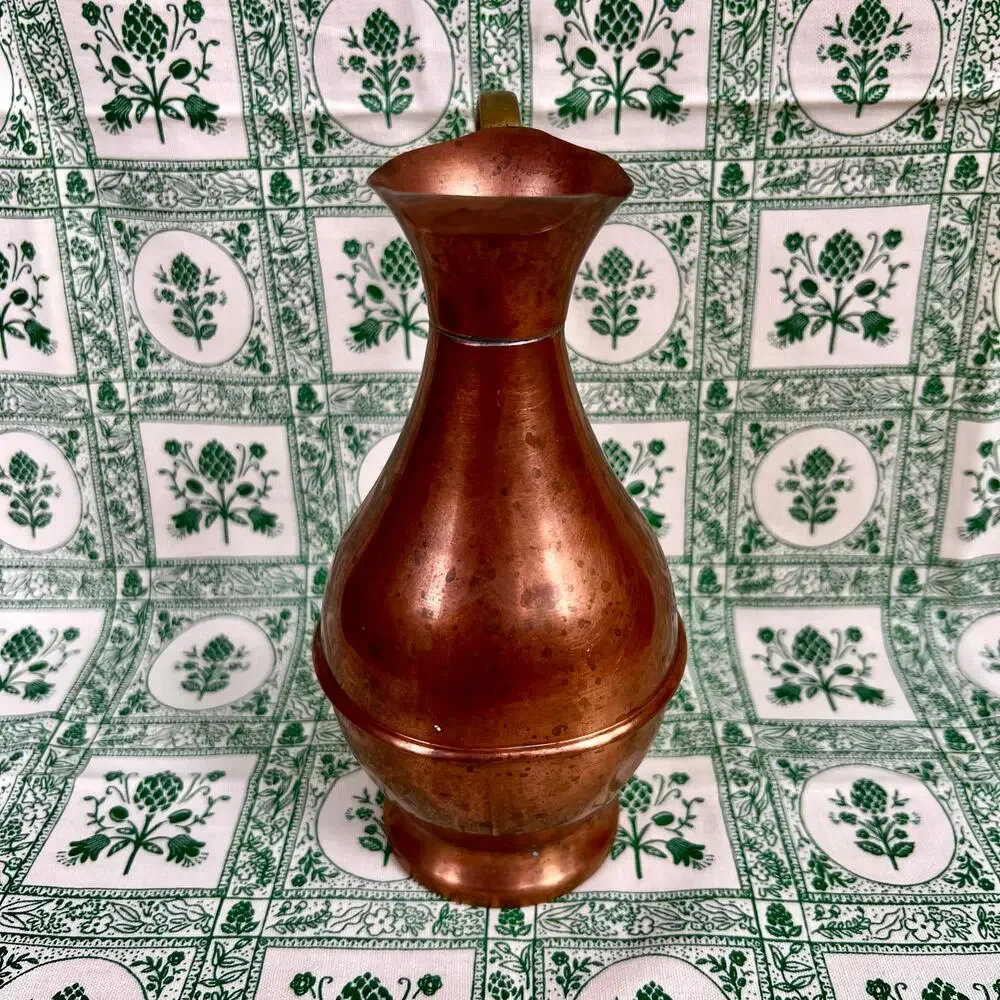 Vintage 50s Copper Pitcher Jug Brass‎ Handle Rustic Country Decor